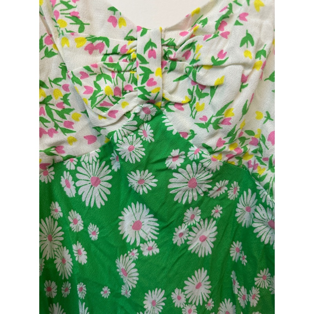 Rixo for Target Green Floral Daisy Puff Sleeve Smocked Midi Dress Square Neck - Picture 2 of 7